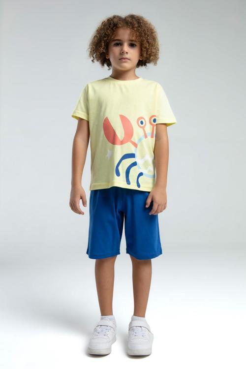 Crab Erkek Çocuk Regular Kalıp Kısa Kol Bermuda Şortlu Pijama Takım