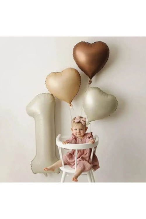 Retro Krom 1 Yaş Kalp Folyo Balon Set