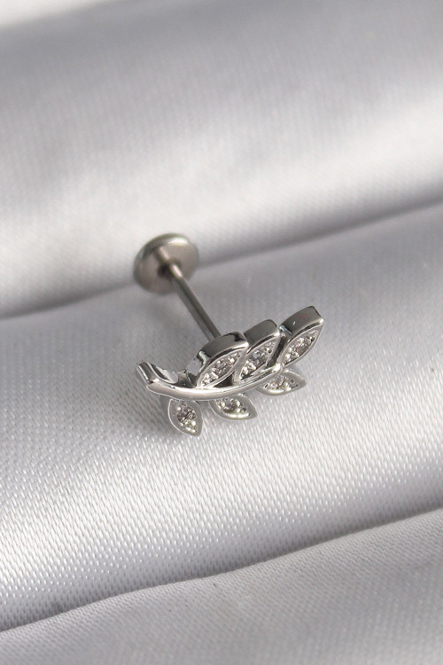 316L Çelik Gümüş Renk Dal Model Zirkon Taş Detaylı Tragus Piercing - Lisinya