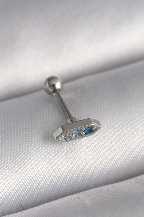 316L Çelik Gümüş Renk Mavi Zirkon Taşlı Tragus Piercing - Lisinya