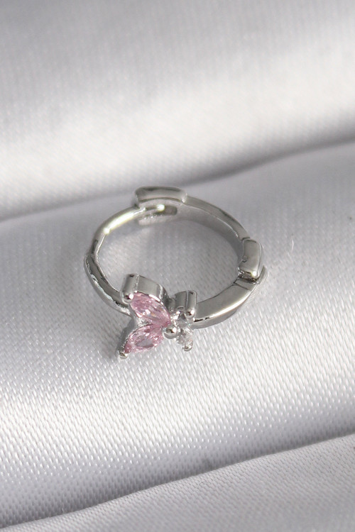 316L Çelik Gümüş Renk Pembe Zirkon Taşlı Kelebek Model Tragus Piercing - Lisinya