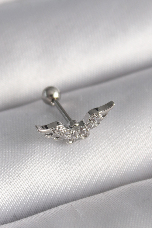 316L Çelik Gümüş Renk Zirkon Taş Detay Kanat Model Tragus Piercing - Lisinya