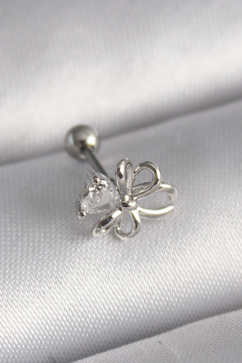 316L Çelik Gümüş Renk Zirkon Taş Detay Kurdele Model Tragus Piercing - Tj-Pr1289