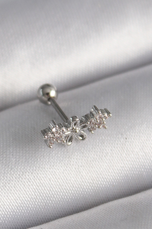 316L Çelik Gümüş Renk Zirkon Taşlı Çiçek Tragus Piercing - Tj-Pr1247