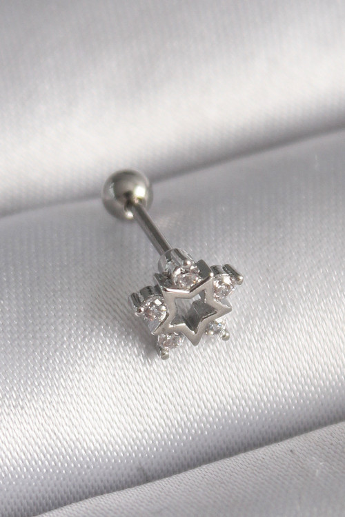 316L Çelik Gümüş Renk Zirkon Taşlı Yıldız Model Tragus Piercing - Lisinya