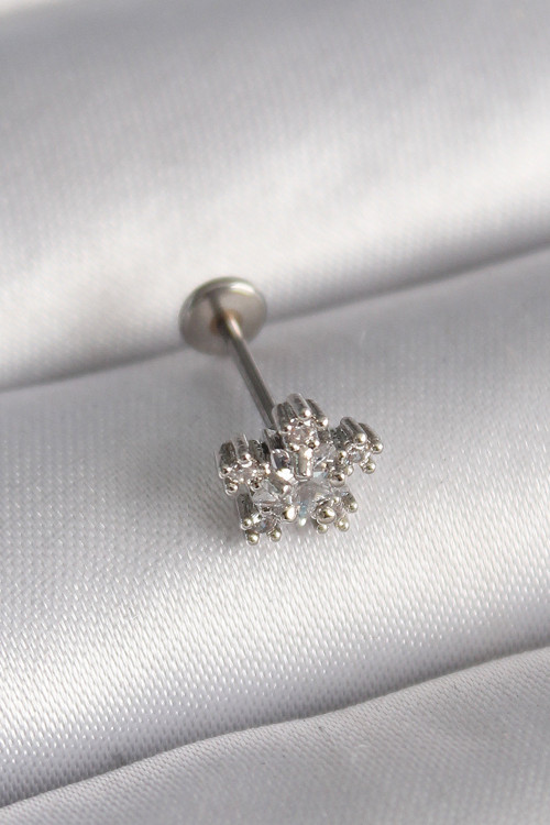 316L Çelik Gümüş Renk Zirkon Taşlı Yıldız Model Tragus Piercing - Tj-Pr1341