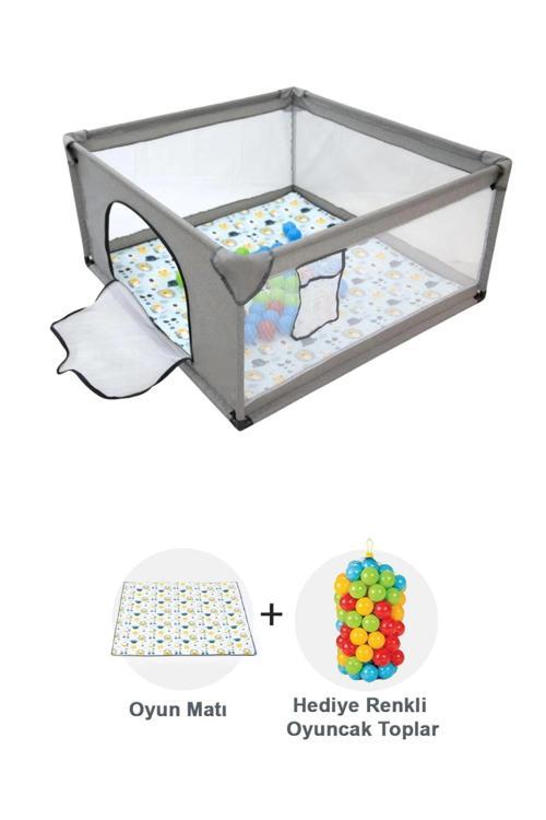Premio Keten Güvenli Bebek Ve Çocuk Oyun Alanı Oyun Parkı 120x120 Oyun Matı Ve Topları