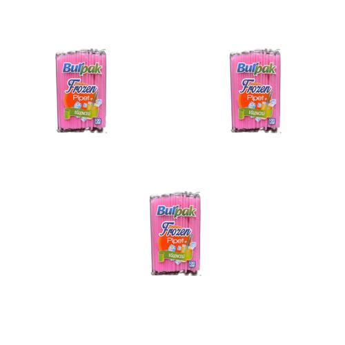 Frozen Kalın Kokteyl Buzlu İçecek Pipet - Düz - Pembe - 22 Cm. - 8 mm. -100 Adetlik 3 Paket