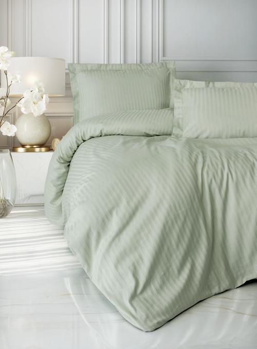 Elegant Stripe Saten Çift Kişilik Nevresim Takımı Adaçayı