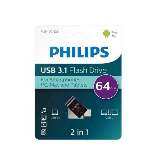 Phılıps Fm64dc152b, 64gb, Usb 3.1 Ve Type-c, İkisi Bir Arada, Gece Siyahı, Flash Disk