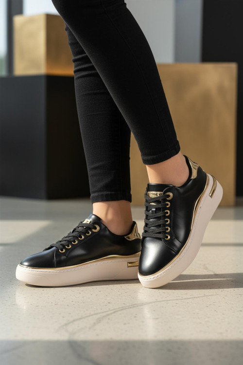 Lady 029 Z Altın Detaylı Siyah Kadın Sneaker