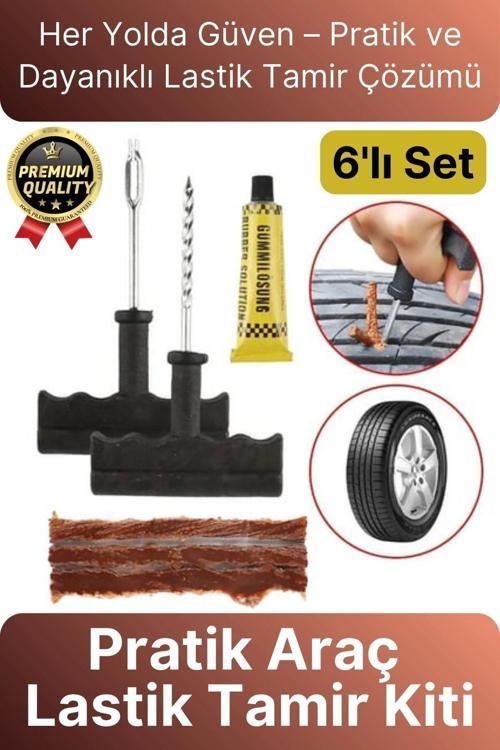 Çok Amaçlı Pratik Patlayan Tekerlek Araç Bisiklet Lastik Tamir Kiti Macun Fitil Atma Seti 6 Parça