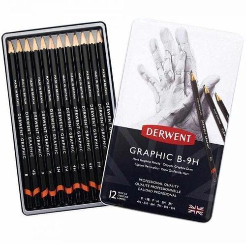 Graphic Dereceli Kalem Karakalem Eskiz Çizim Seti Hard (Technical) 12'li Teneke Kutu