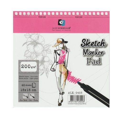 Spiralli Sketch Marker Defteri Pad 200 gr. 15x15 cm. 40 yp.
