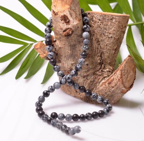 Kar Tanesi Obsidyen Taşı Dizi - 6 mm