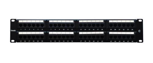 Beek 48 Port Cat6 UTP Patch Panel, 8P8C, Altın Kontak, LSA, 2U, zırhsız/unshielded, kablo tutuculu&lt;br&gt;
Beek 48 Port Cat6 UTP Patch Panel, 8P8C, Gold contact,LSA, 2U, unshielded, with cable holde