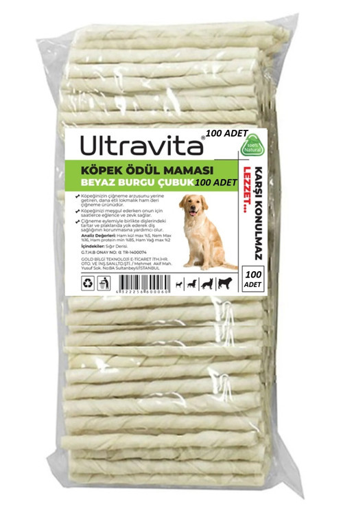 100'Lü Beyaz Burgu Çubuk Köpek Ödül Maması %85 Zenginleştirilmiş Protein Kaynağı %100 Doğal Lezzet
