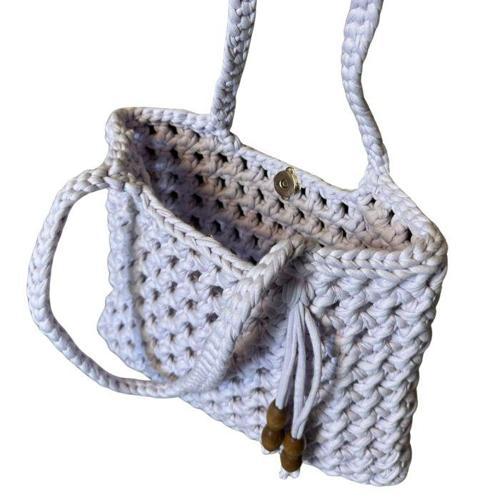 - Emine 9106 El Örgüsü Ahşap Boncuk Detaylı Penye Kumaş Omuz Çantası - 27 x 21