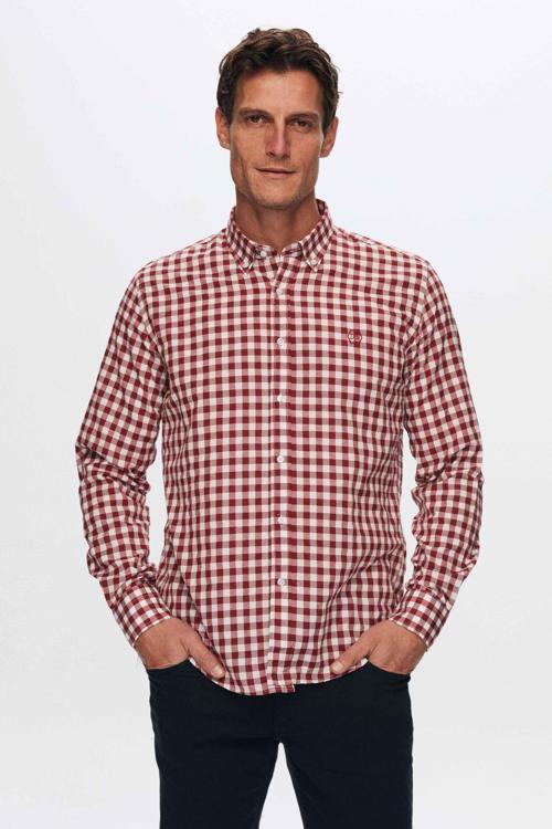 Ds Damat Slim Fit Bordo Kareli Ekoseli Gömlek