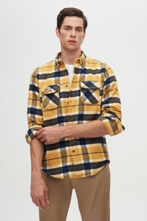 Slim Fit Hardal Ekose Oduncu Gömlek