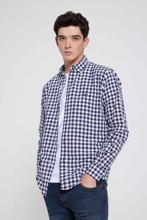 Ds Damat Slim Fit Lacivert Kareli Ekoseli Gömlek