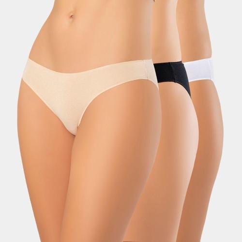 Kadın Likralı Dikişsiz 3'lü Pamuklu Bikini Külot 924/Beyaz-Siyah-Ten