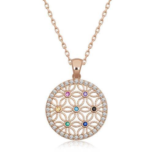 925 Ayar Gümüş Renkli Taşlı Yaşam Çiçeği Kadın Gümüş Kolye (BC-329F9D)