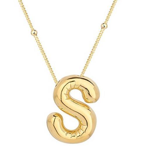 925 Ayar Gümüş Gold Balon S Harfi Kadın Kolye (BC-E0C017)