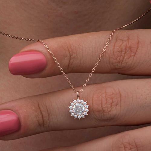 925 Ayar Gümüş Rose Minimal Yuvarlak Anturaj Kadın Kolye (BC-B2C933)