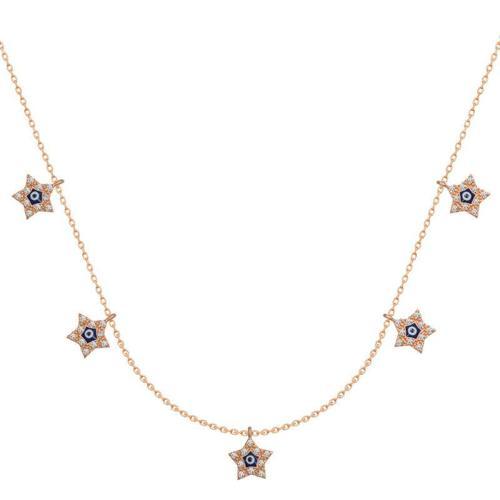 925 Ayar Gümüş Yıldız Nazarlı Şans Kadın Gümüş Kolye (BC-FE57A5)