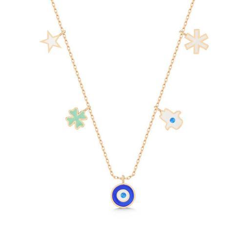 925 Ayar Gümüş Rose Nazarlı Şans Kadın Kolye (BC-FFEBC7)