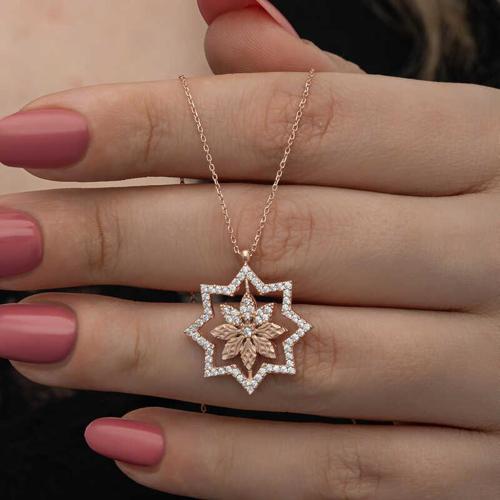 Gümüş Rose Kar Tanesi Kadın Kolye (BC-BBDB21)