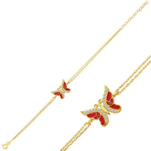 925 Ayar Gümüş Gold Mineli Kelebek Bileklik (BC-279ABD)