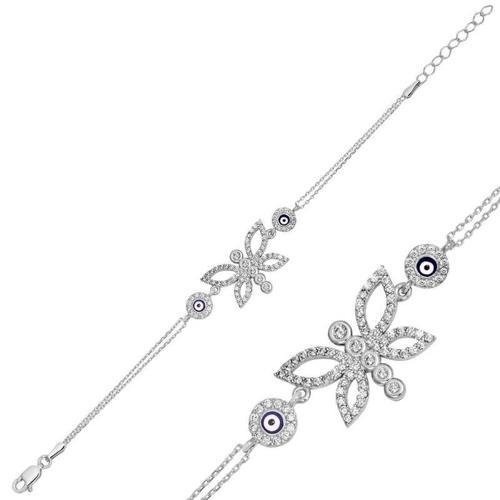 925 Ayar Gümüş Nazarlı Kelebek Bileklik (BC-E442EF)