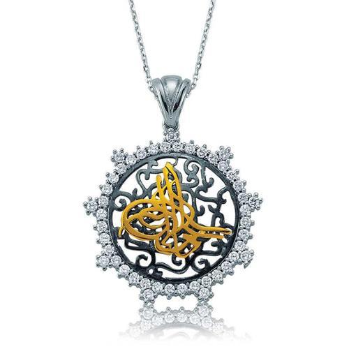 925 Ayar Gümüş Taşlı Tuğra Kadın Gümüş Kolye (BC-5E621C)