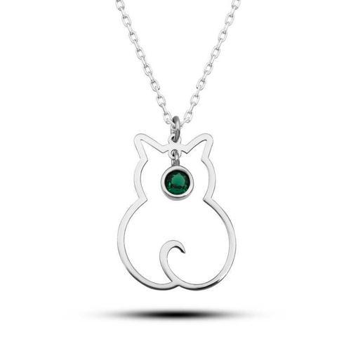 925 Ayar Gümüş Mayıs Ayı Doğum Taşı Kedi Kadın Kolye (BC-87A228)