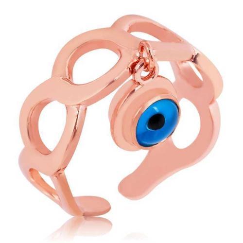 925 Ayar Gümüş Rose Ayarlamalı Nazar Göz Yüzük (BC-FFFF45)