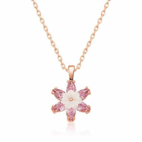 925 Ayar Gümüş Rose Pembe Lotus Çiçeği Kolye (BC-CD3EFB)