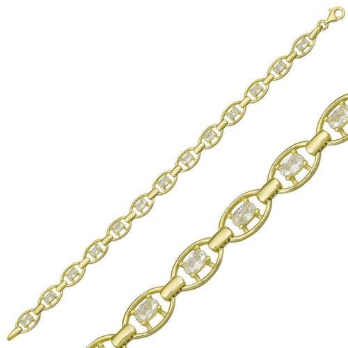 925 Ayar Gümüş Gold Oval Su Yolu Bileklik (BC-EE0CC8)