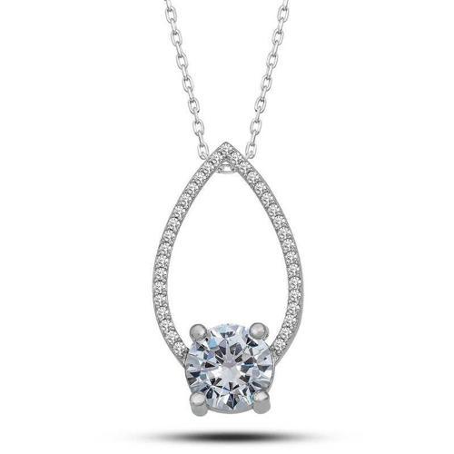 925 Ayar Gümüş Tektaş Damla Kadın Gümüş Kolye (BC-3AAAD5)