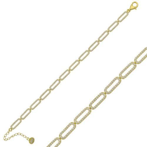 925 Ayar Gümüş Gold Oval Taşlı Bileklik (BC-A030C2)