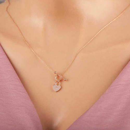 925 Ayar Gümüş Rose Sallantılı Kalp Kadın Kolye (BC-98AF5E)