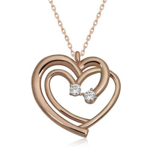 925 Ayar Gümüş Rose Birleşmiş Kalpler Kadın Kolye (BC-741369)
