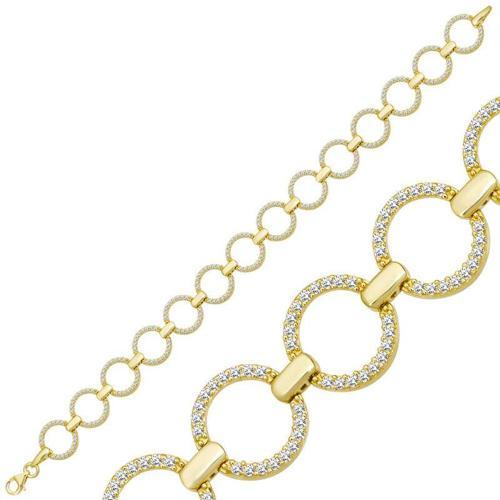 925 Ayar Gümüş Gold Yuvarlak Taşlı Kadın Bileklik (BC-75F7E6)
