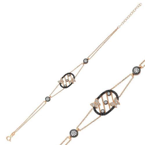 925 Ayar Gümüş Rose Taşlı Kelebek Bileklik (BC-0D1B59)