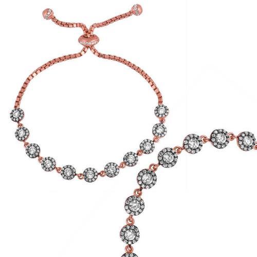 925 Ayar Gümüş Rose Elmas Montür Asansörlü Bileklik (BC-118223)