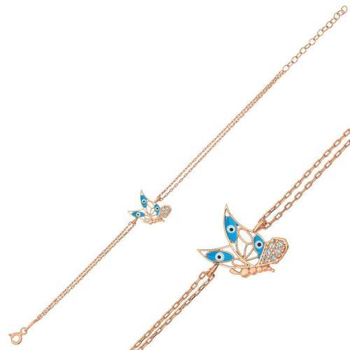 ​925 Ayar Gümüş Rose Kelebek Kadın Bileklik (BC-801BEB)