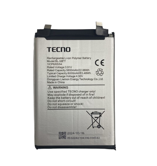 Tecno Pova 6 / Pova 6 Pro Pil Batarya BL-58FT 6000 mAh