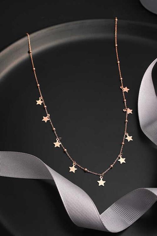 925 Ayar Gümüş Rose Yıldızlı Dorika Kadın Gümüş Kolye (BC-9B11AE)