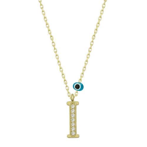 925 Ayar Gümüş Nazar Gold  I Harfi Kadın Gümüş Kolye (BC-AF7599)